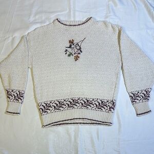 Vintage Shenandoah Cream Cotton Knit Sweater, beautifully embroidered!